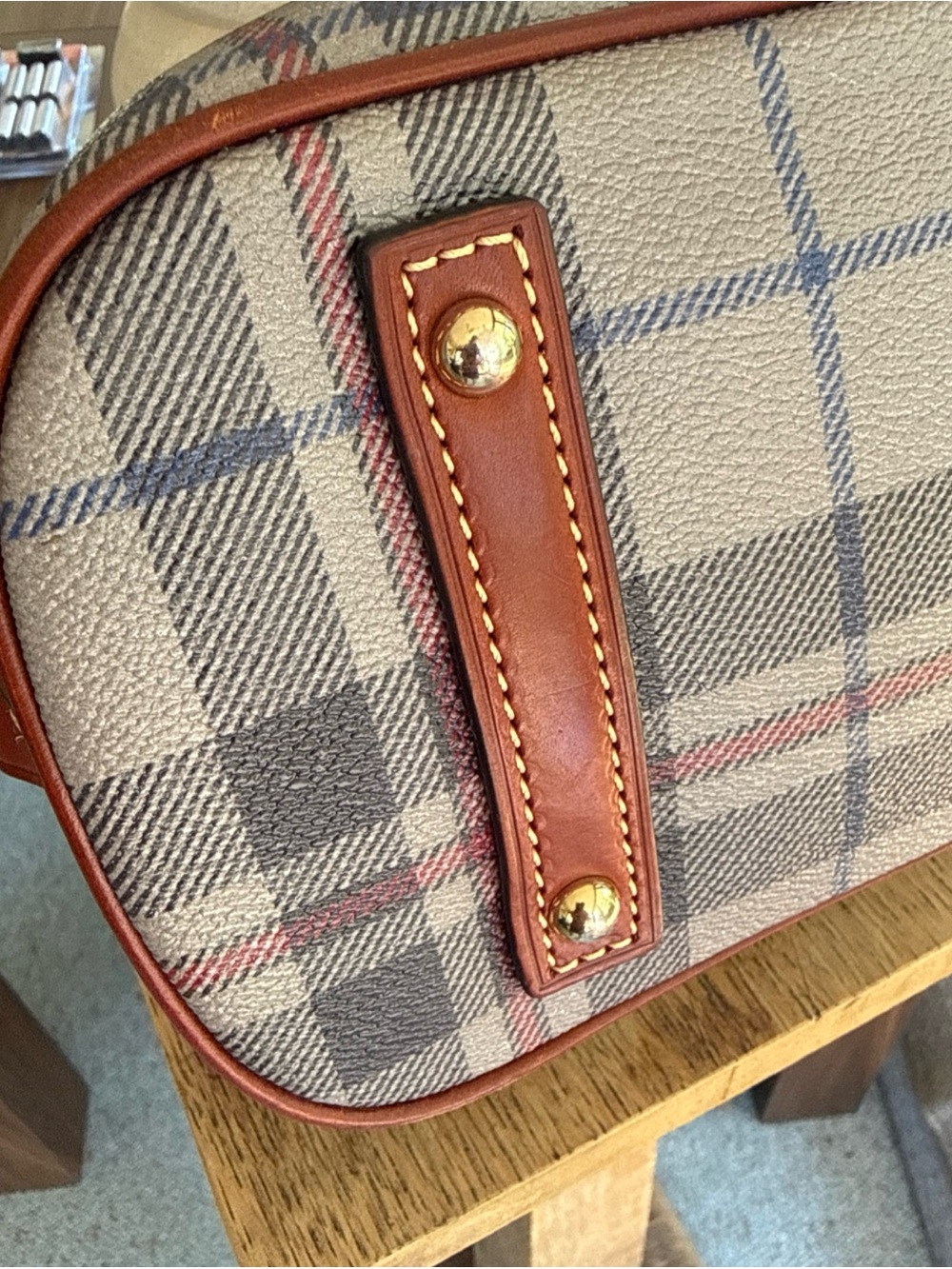 Dooney & Bourke Tiverton Gray Plaid Satchel with Brown Leather Trim. Dust bag. - Picture 10 of 14